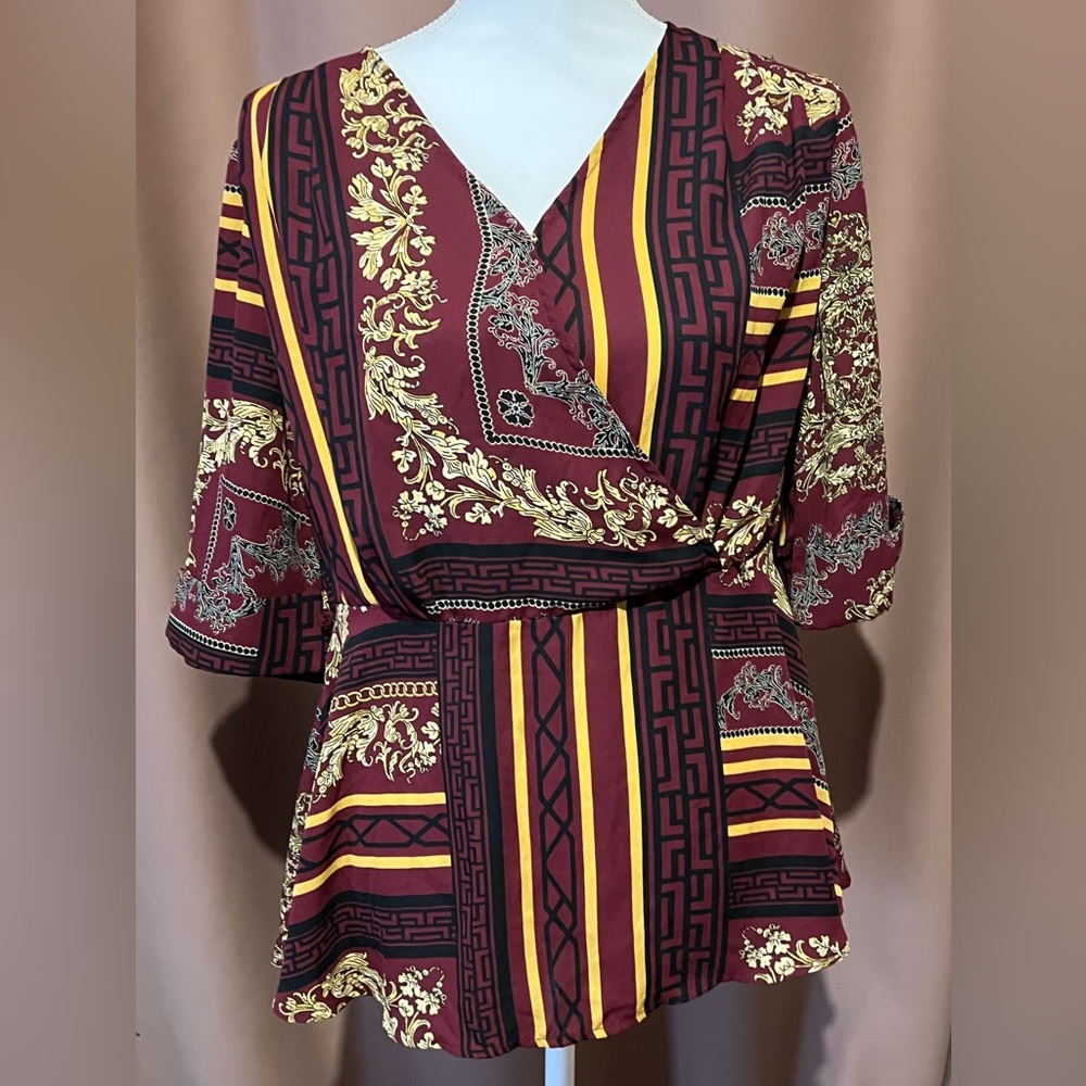 Est 1946 Women’s Burgundy and Yellow Wrap Top